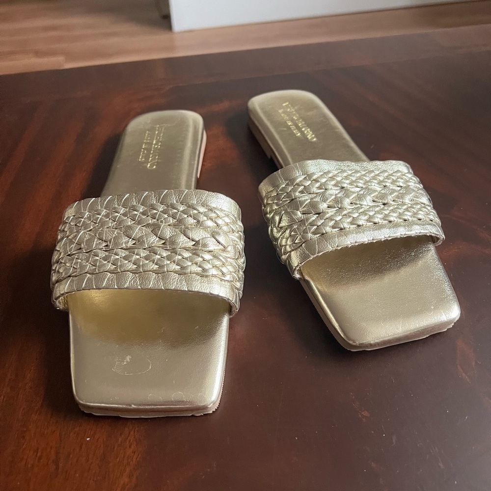 Italian Gold Woven Slide Sandals